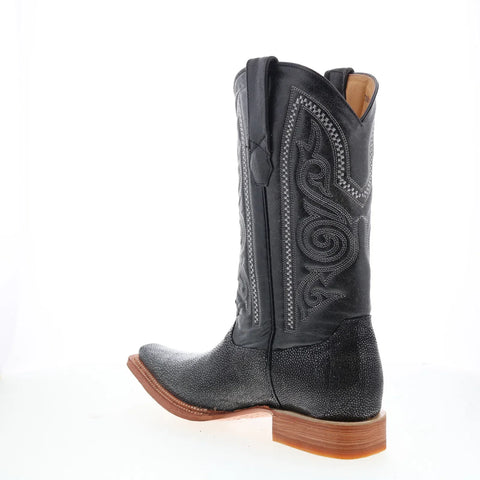 Los Altos Versage Stingray Jewel Finish Mens Black Wide Cowboy Western Boots