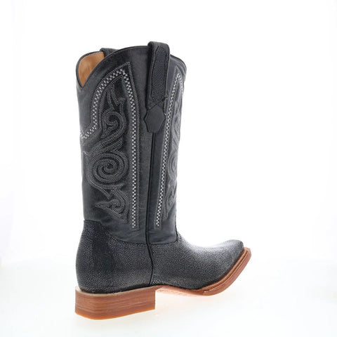 Los Altos Versage Stingray Jewel Finish Mens Black Wide Cowboy Western Boots