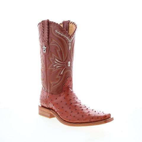 Los Altos Versace Square Toe Ostrich Mens Brown Wide Cowboy Western Boots