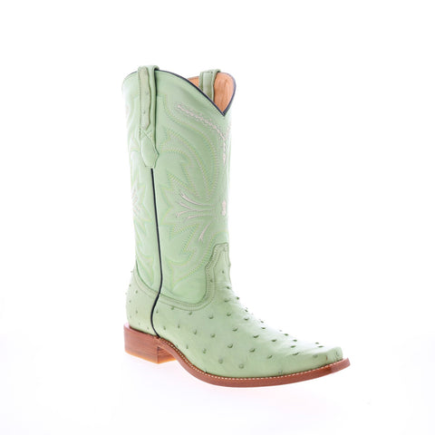 Los Altos Versace Square Toe Ostrich Mens Green Wide Cowboy Western Boots