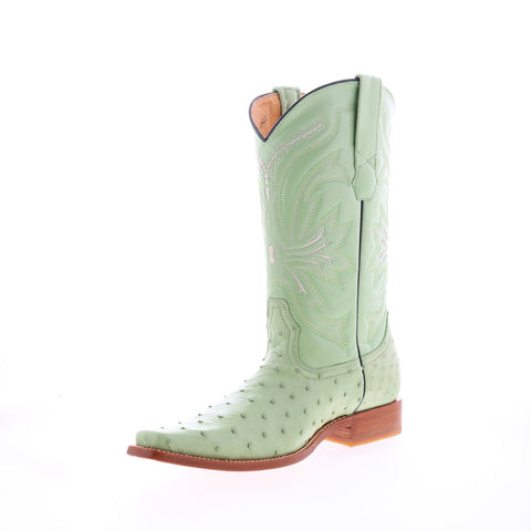 Los Altos Versace Square Toe Ostrich Mens Green Wide Cowboy Western Boots