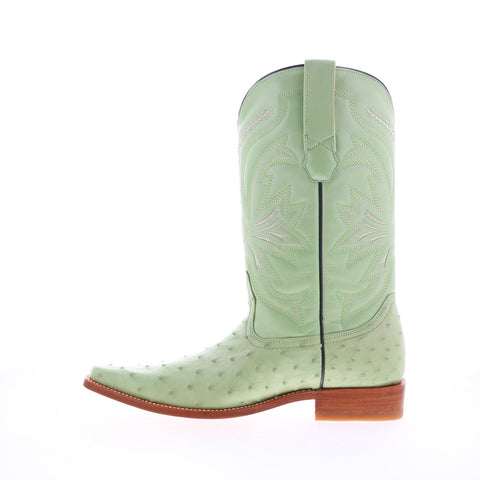 Los Altos Versace Square Toe Ostrich Mens Green Wide Cowboy Western Boots