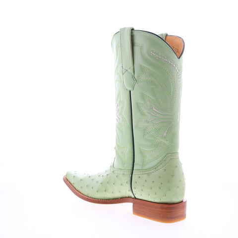 Los Altos Versace Square Toe Ostrich Mens Green Wide Cowboy Western Boots