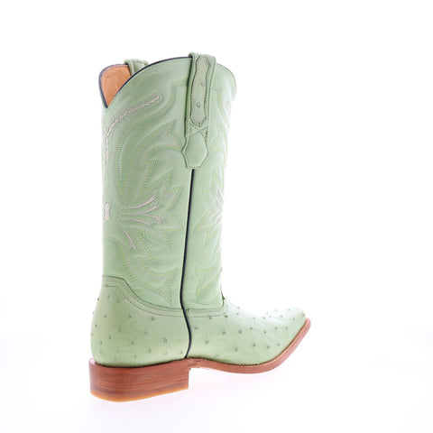Los Altos Versace Square Toe Ostrich Mens Green Wide Cowboy Western Boots