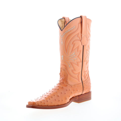 Los Altos Versace Square Toe Ostrich Mens Orange Wide Cowboy Western Boots