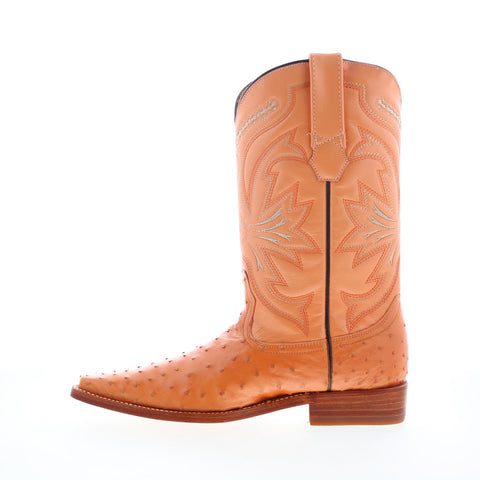 Los Altos Versace Square Toe Ostrich Mens Orange Wide Cowboy Western Boots