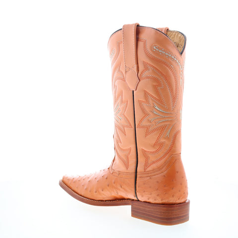 Los Altos Versace Square Toe Ostrich Mens Orange Wide Cowboy Western Boots