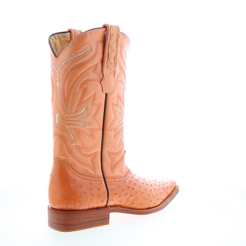 Los Altos Versace Square Toe Ostrich Mens Orange Wide Cowboy Western Boots