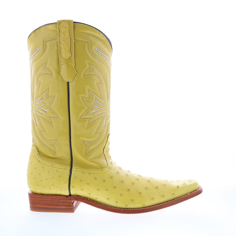Los Altos Versace Square Toe Ostrich Mens Yellow Wide Cowboy Western Boots