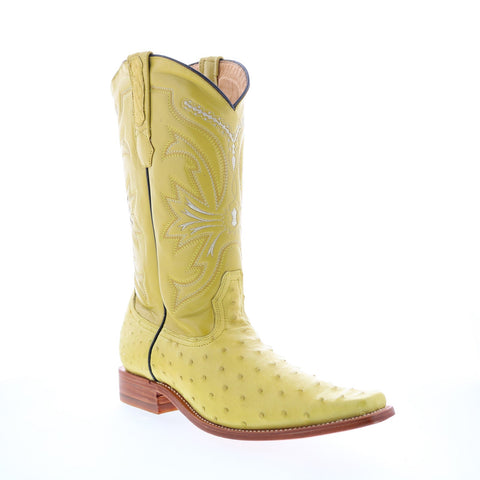 Los Altos Versace Square Toe Ostrich Mens Yellow Wide Cowboy Western Boots