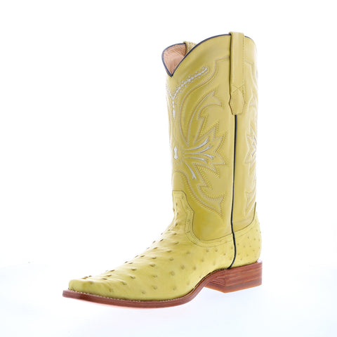 Los Altos Versace Square Toe Ostrich Mens Yellow Wide Cowboy Western Boots