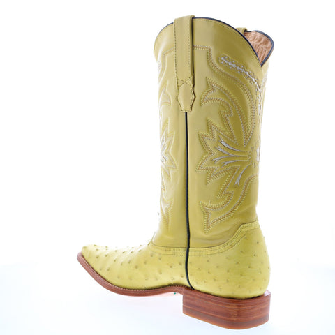 Los Altos Versace Square Toe Ostrich Mens Yellow Wide Cowboy Western Boots