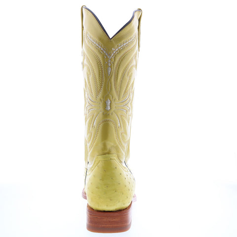 Los Altos Versace Square Toe Ostrich Mens Yellow Wide Cowboy Western Boots