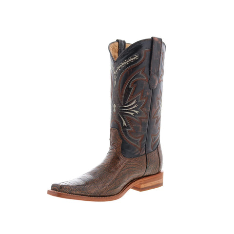Los Altos Ostrich Versage One Stitching Mens Brown Wide Cowboy Western Boots