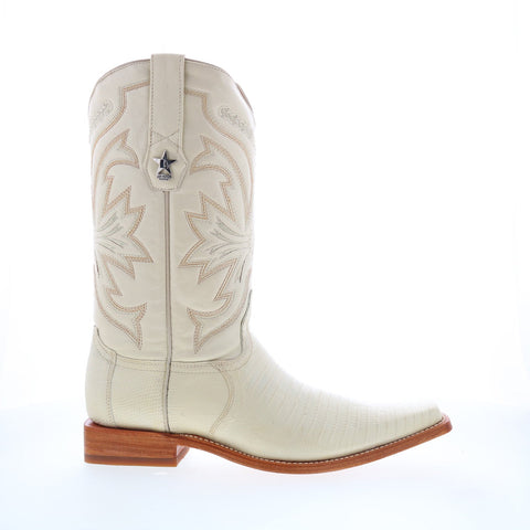 Los Altos Versace Square Toe Teju Lizard Mens Beige Wide Cowboy Western Boots
