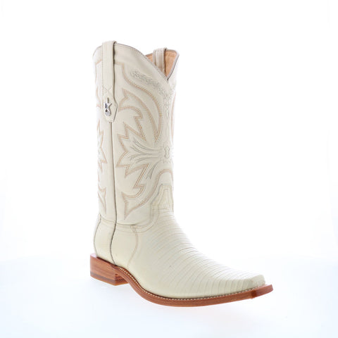 Los Altos Versace Square Toe Teju Lizard Mens Beige Wide Cowboy Western Boots