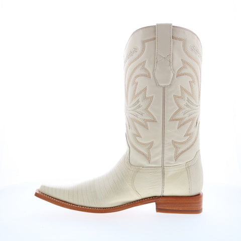 Los Altos Versace Square Toe Teju Lizard Mens Beige Wide Cowboy Western Boots