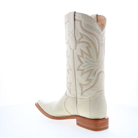 Los Altos Versace Square Toe Teju Lizard Mens Beige Wide Cowboy Western Boots