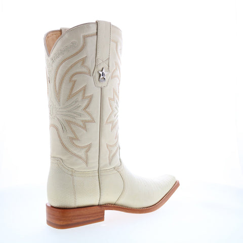 Los Altos Versace Square Toe Teju Lizard Mens Beige Wide Cowboy Western Boots