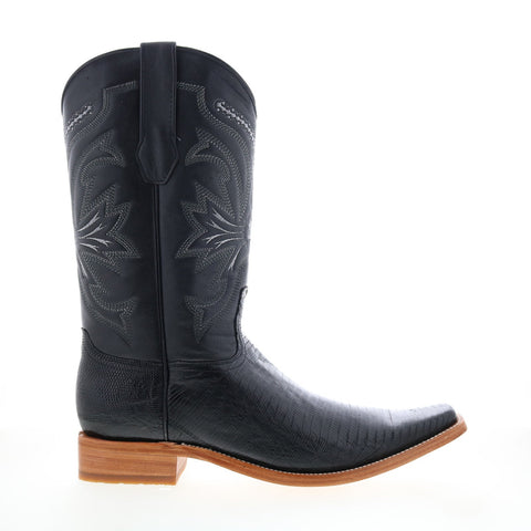Los Altos Narrow Square Toe Teju Lizard Mens Black Wide Cowboy Western Boots