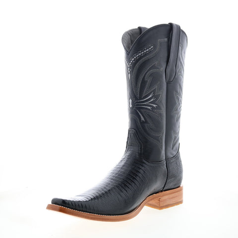 Los Altos Narrow Square Toe Teju Lizard Mens Black Wide Cowboy Western Boots