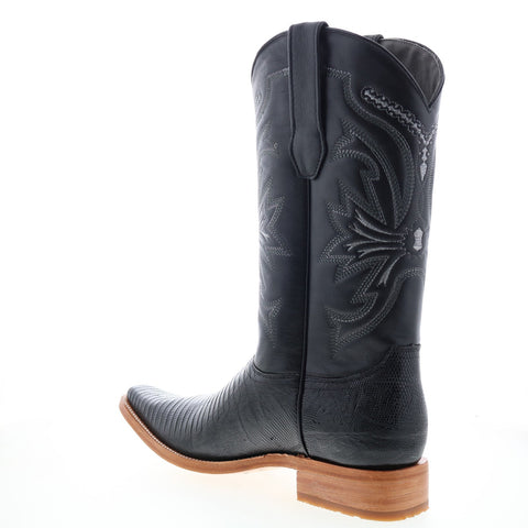 Los Altos Narrow Square Toe Teju Lizard Mens Black Wide Cowboy Western Boots