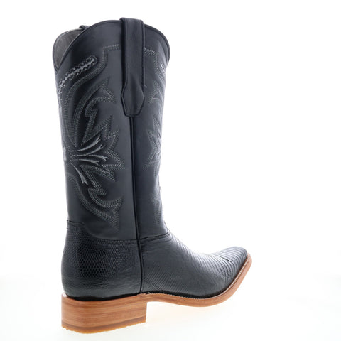 Los Altos Narrow Square Toe Teju Lizard Mens Black Wide Cowboy Western Boots