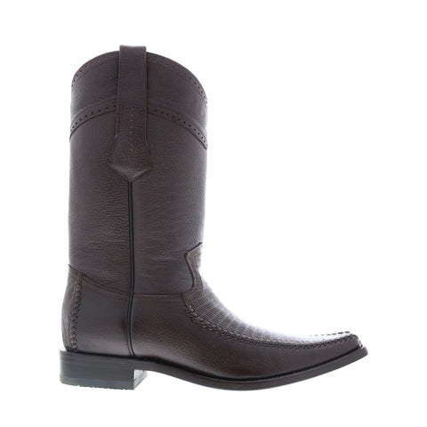 Los Altos European Square Toe Teju Lizard Mens Brown Wide Cowboy Western Boots