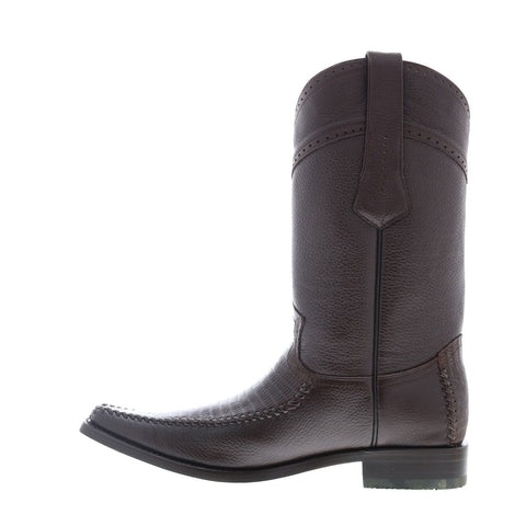 Los Altos European Square Toe Teju Lizard Mens Brown Wide Cowboy Western Boots