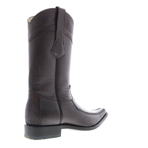 Los Altos European Square Toe Teju Lizard Mens Brown Wide Cowboy Western Boots