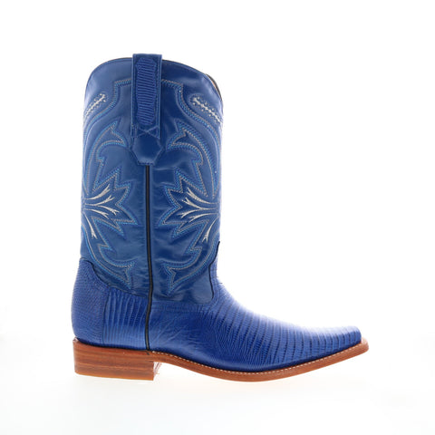 Los Altos Versace Square Toe Teju Lizard Mens Blue Wide Cowboy Western Boots