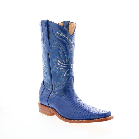 Los Altos Versace Square Toe Teju Lizard Mens Blue Wide Cowboy Western Boots