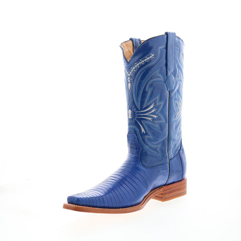 Los Altos Versace Square Toe Teju Lizard Mens Blue Wide Cowboy Western Boots