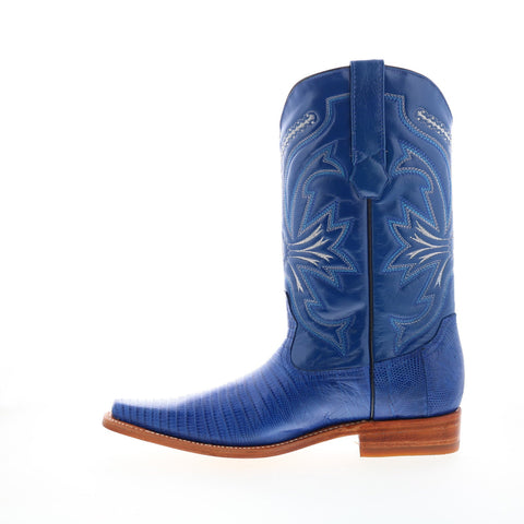 Los Altos Versace Square Toe Teju Lizard Mens Blue Wide Cowboy Western Boots