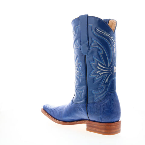 Los Altos Versace Square Toe Teju Lizard Mens Blue Wide Cowboy Western Boots