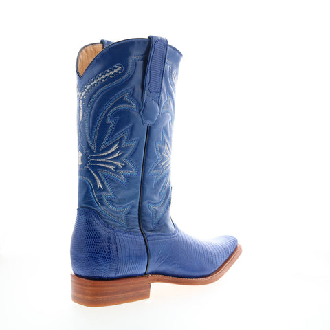 Los Altos Versace Square Toe Teju Lizard Mens Blue Wide Cowboy Western Boots