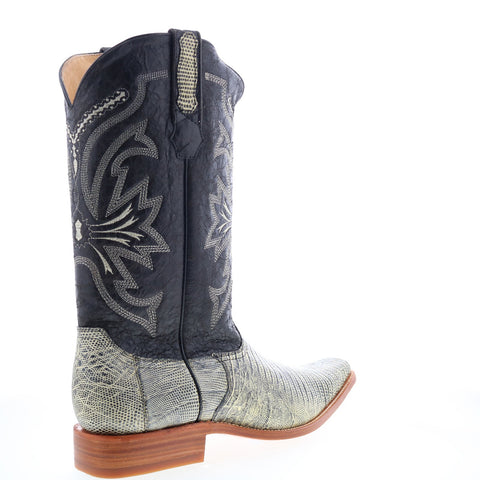 Los Altos Versace Square Toe Teju Lizard Mens Black Wide Cowboy Western Boots