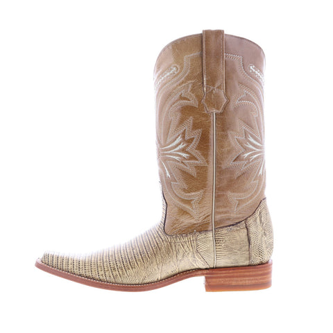 Los Altos Versace Square Toe Teju Lizard Mens Brown Wide Cowboy Western Boots