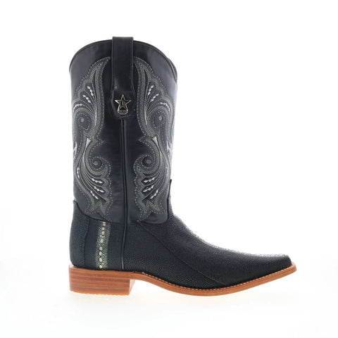 Los Altos Stingray Rowstone Square Toe Mens Black Wide Cowboy Western Boots