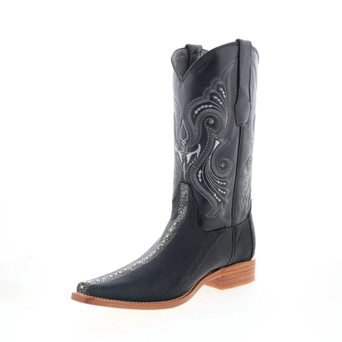 Los Altos Stingray Rowstone Square Toe Mens Black Wide Cowboy Western Boots