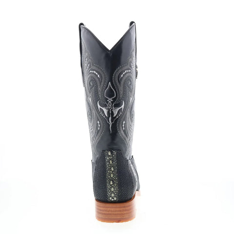 Los Altos Stingray Rowstone Square Toe Mens Black Wide Cowboy Western Boots