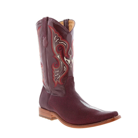 Los Altos Stingray S Stone Square Toe Mens Burgundy Wide Cowboy Western Boots