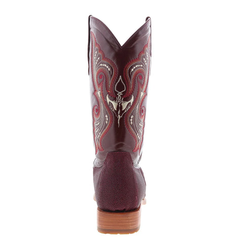 Los Altos Stingray S Stone Square Toe Mens Burgundy Wide Cowboy Western Boots