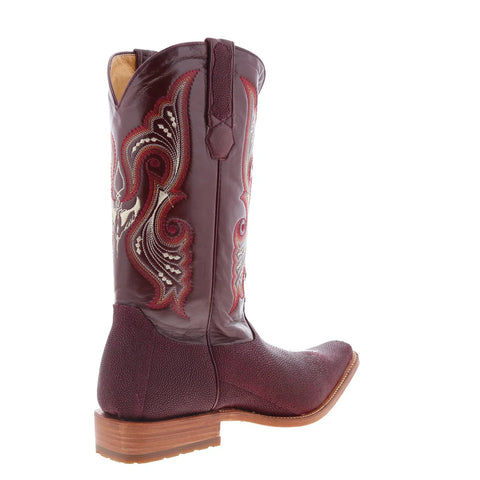 Los Altos Stingray S Stone Square Toe Mens Burgundy Wide Cowboy Western Boots