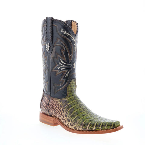 Los Altos Smooth Caiman Square Toe Mens Green Wide Cowboy Western Boots