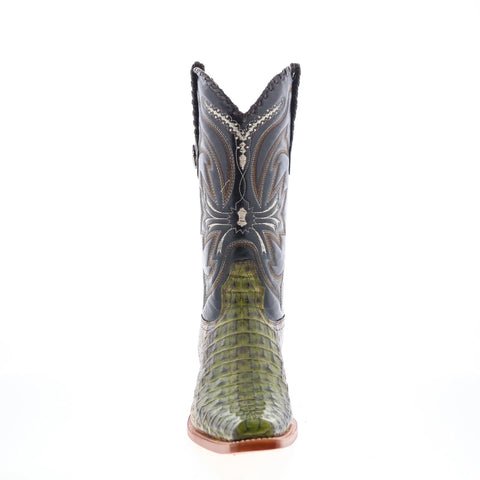 Los Altos Smooth Caiman Square Toe Mens Green Wide Cowboy Western Boots