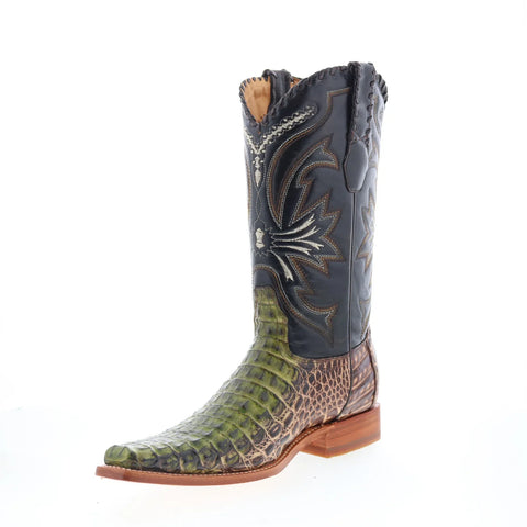 Los Altos Smooth Caiman Square Toe Mens Green Wide Cowboy Western Boots