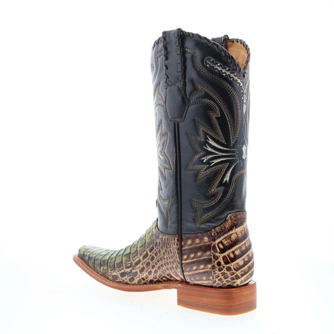 Los Altos Smooth Caiman Square Toe Mens Green Wide Cowboy Western Boots