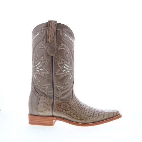 Los Altos Smooth Caiman Square Toe Mens Brown Wide Cowboy Western Boots