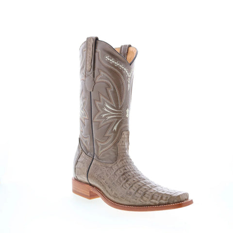 Los Altos Smooth Caiman Square Toe Mens Brown Wide Cowboy Western Boots